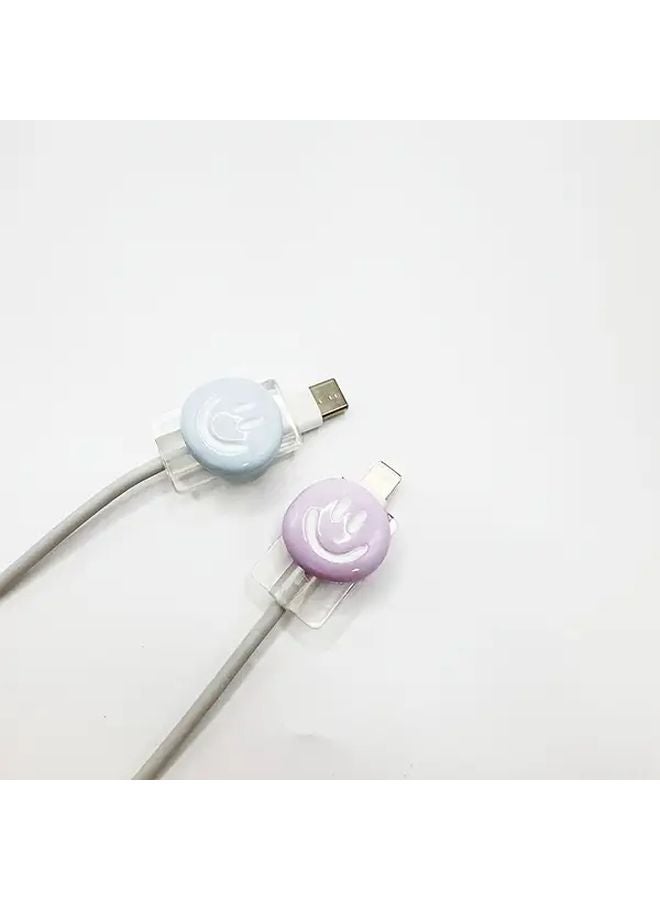 حامي كابل USB وجه مبتسم وردي مضاد للكسر مشبك لف متين منظم كابل من الراتنج - Image 5